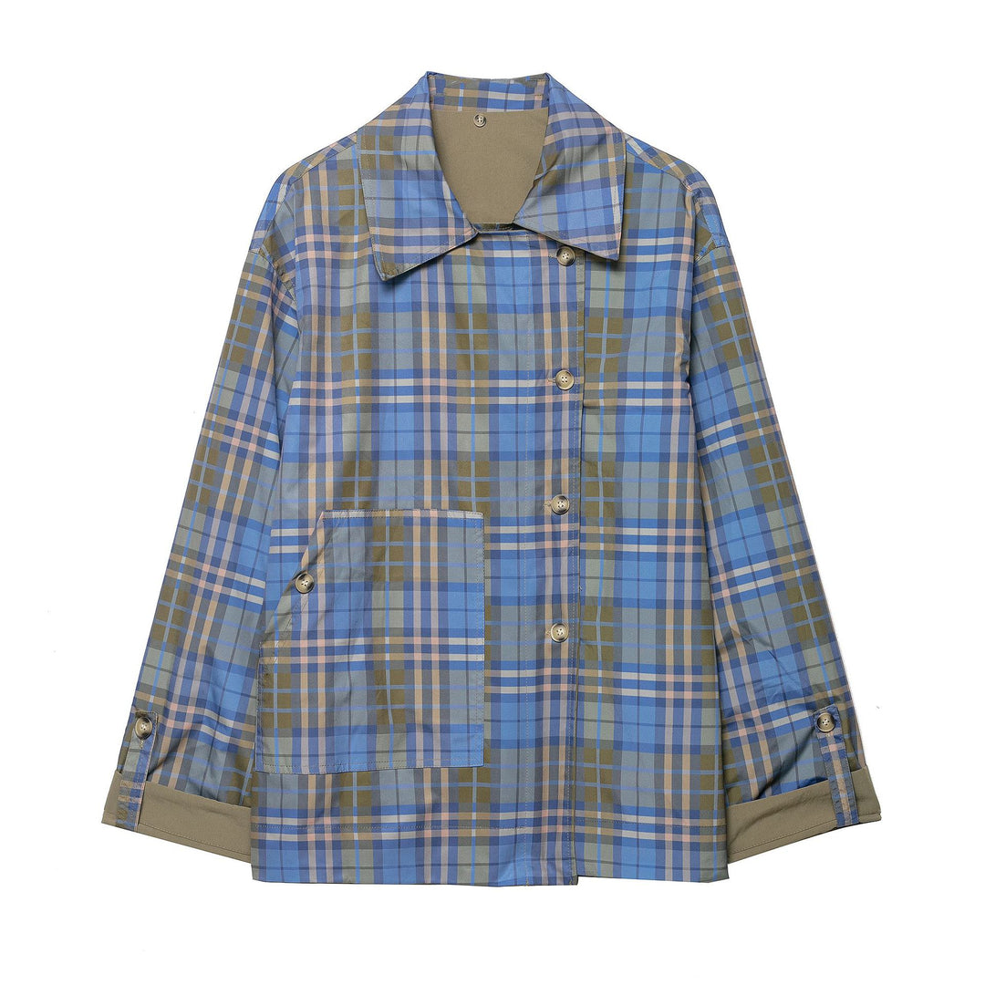 Damen 100+ kurzer Cape‑Trench mit karierter Innenverarbeitung und Knotenverschluss Nord Taschen