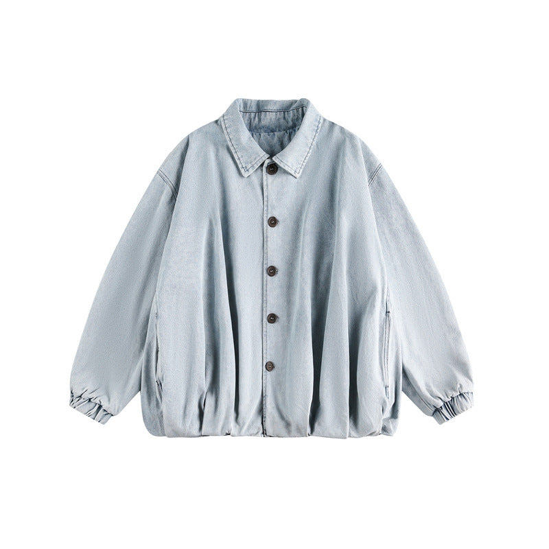 Unisex Leichter Oversize-Denimblouson mit Hemdkragen, elastischem Saum und Raglanärmeln Nord Taschen