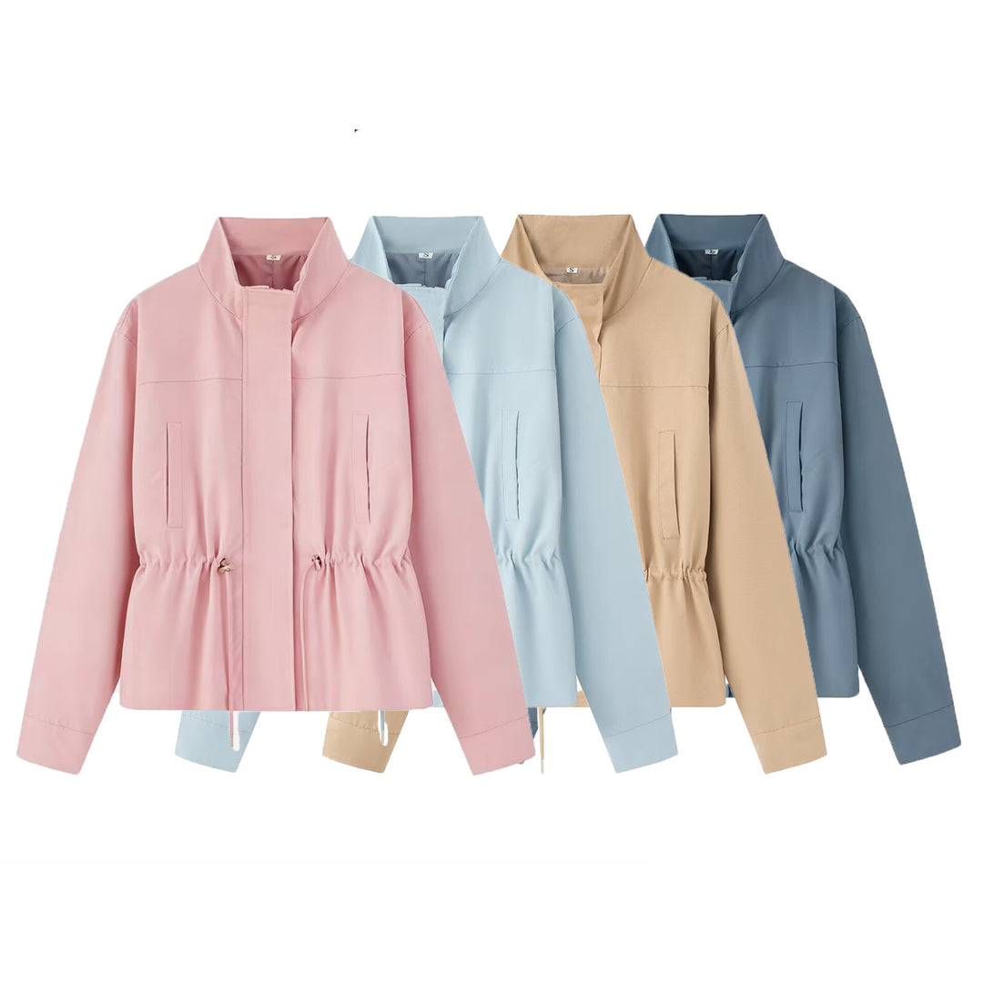 Damen Leichte Wind- und Regenjacke mit Tunnelzug-Taille und Stehkragen Nord Taschen