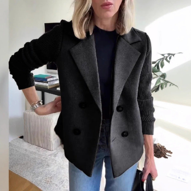 Damen Doppelreihige Blazer-Weste mit breitem Revers und gerippten Strickärmeln Nord Taschen