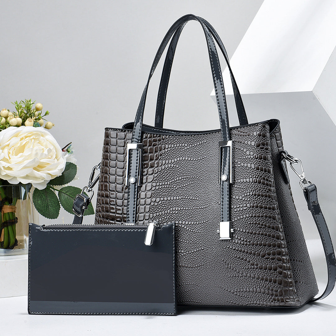 Damen elegante Handtasche mit glänzender Krokodilprägung und abnehmbarer Clutch Nord Taschen