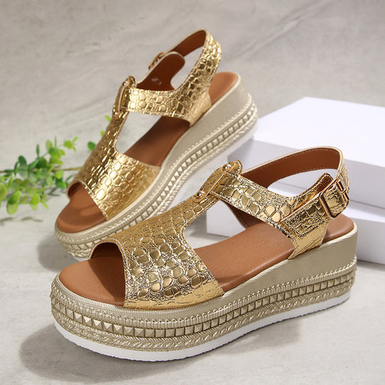 Damen Wedge-Sandalen mit strukturiertem Obermaterial und komfortablem Fußbett