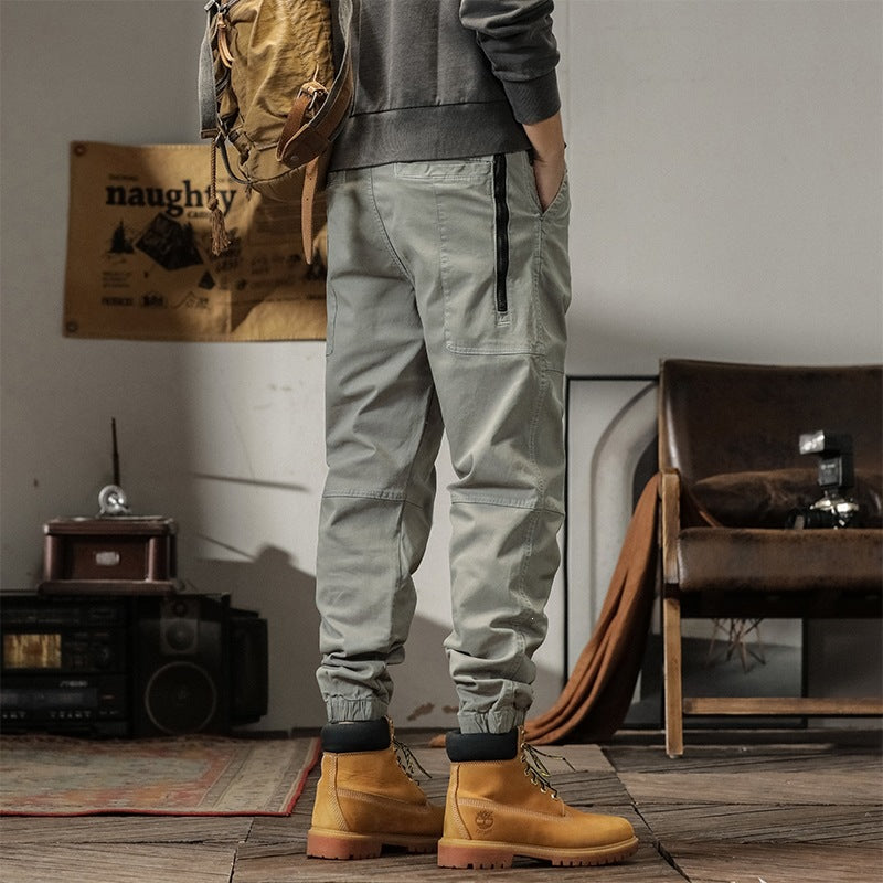 Herren Tapered Cargohose im Joggerstil mit Knie-Teilungsnähten, Tunnelzug & elastischen Bündchen Nord Taschen