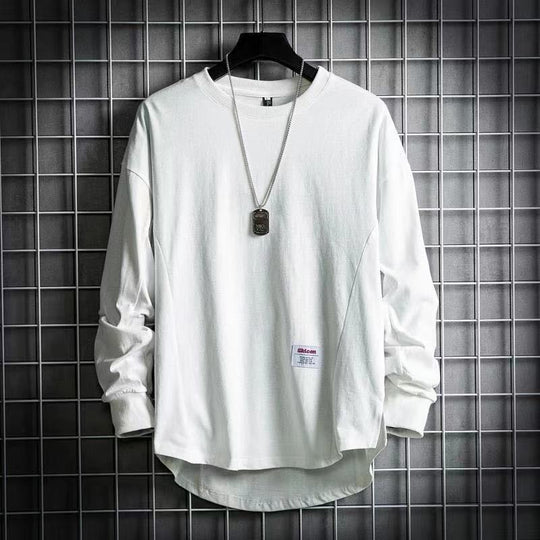 Herren weites Langarm-Sweatshirt mit verlängertem Rückensaum und aufgenähtem Label Nord Taschen