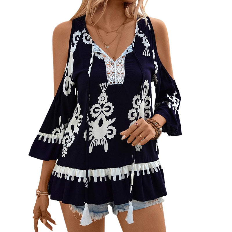 Damen Elegante Bluse mit Rüschen und floralem Muster Nord Taschen