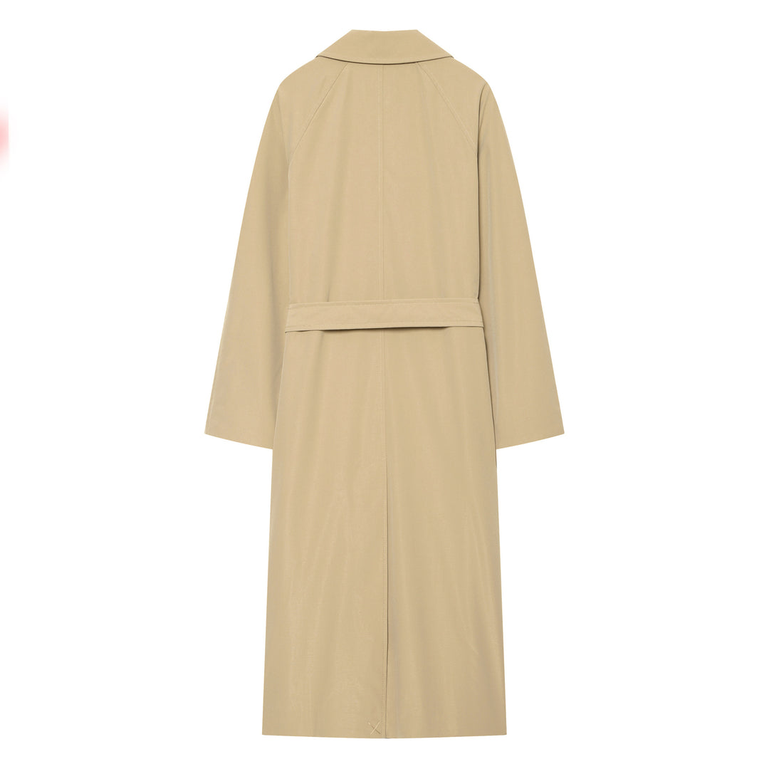 Damen Lange klassische Zweireiher‑Trench mit Bindegürtel und Ärmelriegel Nord Taschen