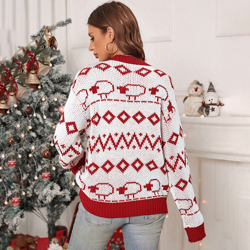 Damen Lässiger Strickpullover mit festlichem Muster Nord Taschen