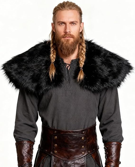 Herren Schultercape im Wiking‑/LARP‑Stil aus hochwertigem Kunstpelz mit breitem Umlegekragen Nord Taschen