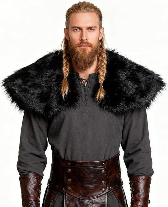 Herren Schultercape im Wiking‑/LARP‑Stil aus hochwertigem Kunstpelz mit breitem Umlegekragen Nord Taschen