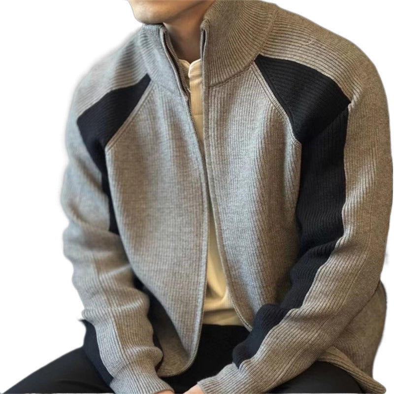 Herren Strick-Zipjacke mit Kontrastpanele, Stehkragen und markanter Rippenstruktur Nord Taschen