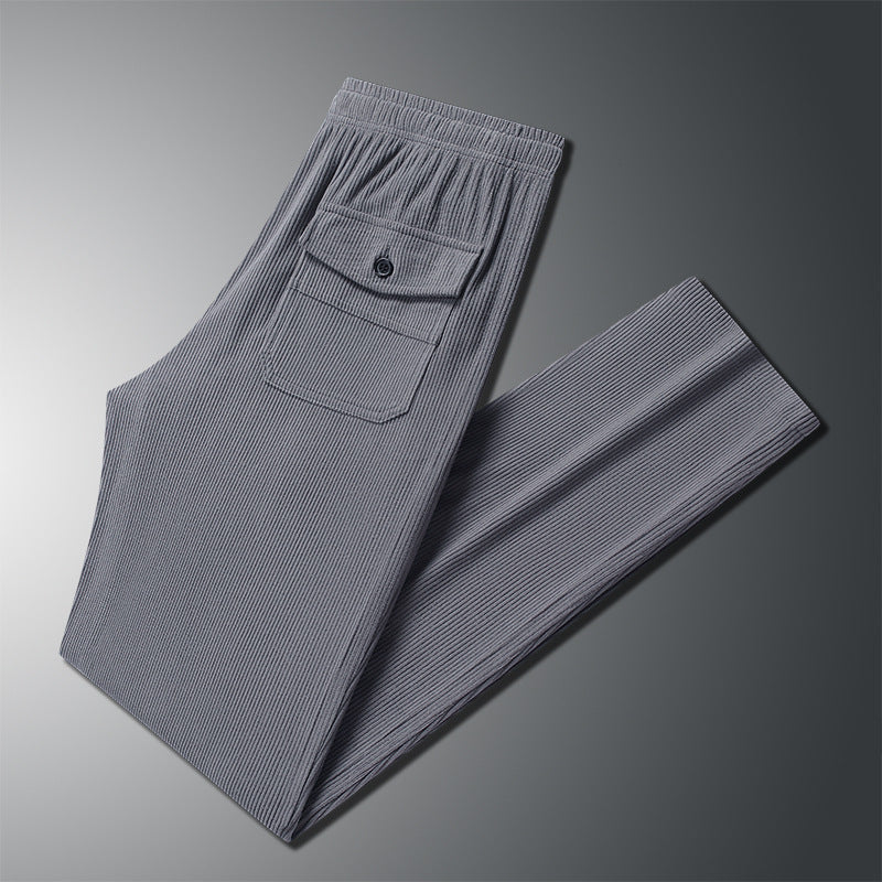 Herren Geradlinige Rib-Struktur Lounge-Hose mit Elastikbund und Klappentasche Nord Taschen