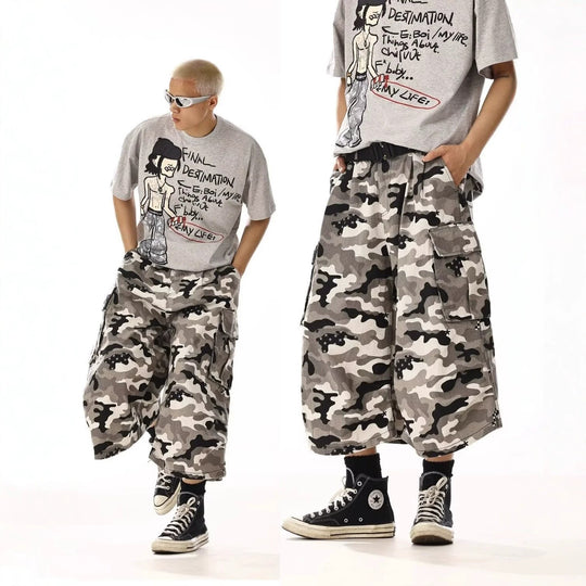 Herren Cargo-Shorts mit weitem Schnitt und Camouflage-Muster Nord Taschen