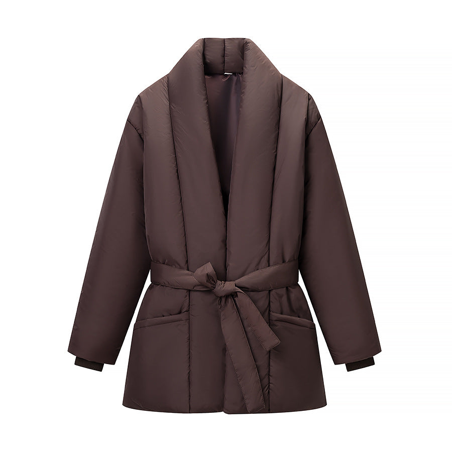 Damen gesteppte Taillengürtel-Steppjacke mit Schalkragen Nord Taschen