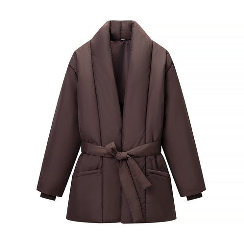 Damen gesteppte Taillengürtel-Steppjacke mit Schalkragen Nord Taschen