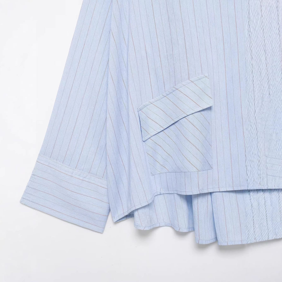 Damen Oversize-Hemdbluse mit Stehkragen, asymmetrischer Knopfleiste und hohem Saum Nord Taschen