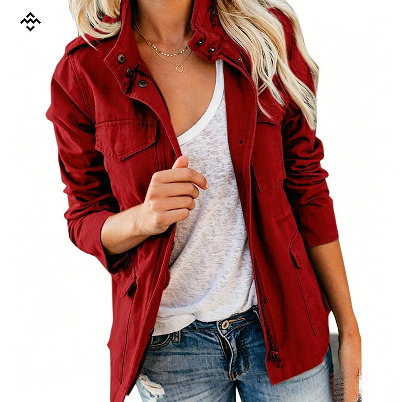Damen leichte Feldjacke im Utility-Stil mit Stehkragen und Mehrfachtaschen Nord Taschen