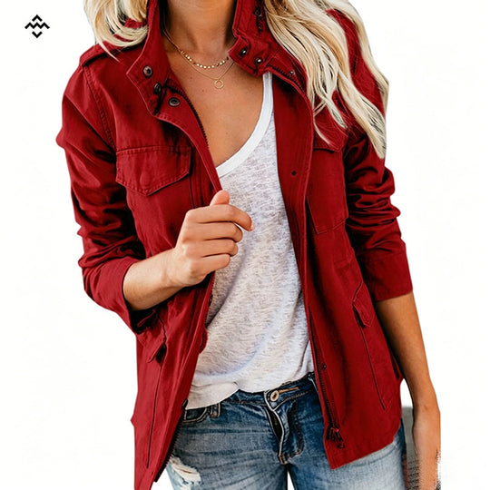 Damen leichte Feldjacke im Utility-Stil mit Stehkragen und Mehrfachtaschen Nord Taschen