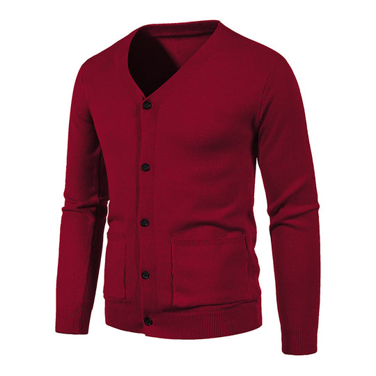 Herren Feinstrick-Cardigan mit V-Ausschnitt, Knopfleiste und aufgesetzten Taschen Nord Taschen