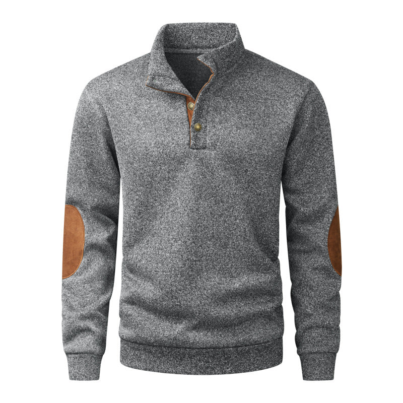 Herren Strickpullover mit Stehkragen, Knopfleiste & Ellbogenpatches Nord Taschen