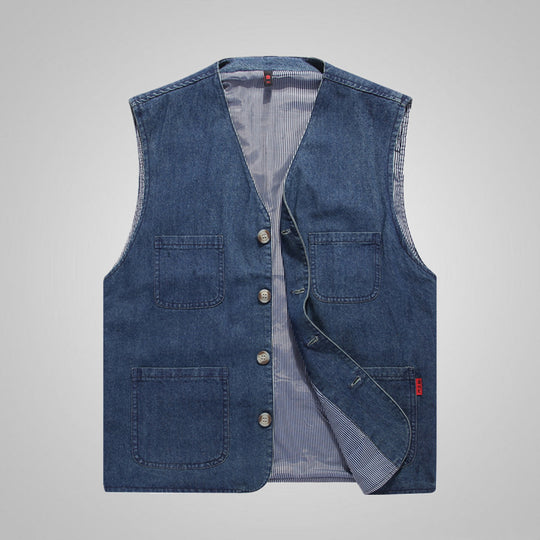 Herren Baumwoll-Canvas-Utility-Weste mit gestreiftem Innenfutter und aufgesetzten Taschen Nord Taschen