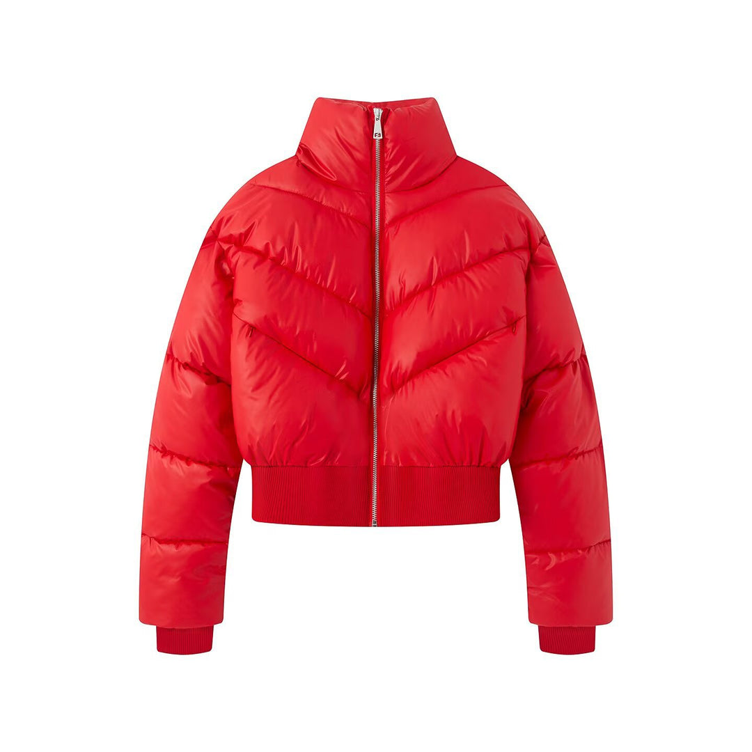 Damen Cropped Pufferjacke mit hohem Stehkragen und breitem Rippenbund Nord Taschen