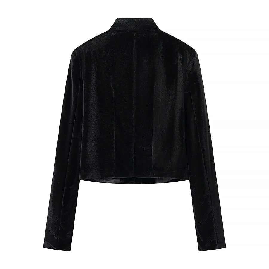 Damen Cropped Jacke im Mandarinstil mit Stehkragen und Zierknotenverschlüssen Nord Taschen