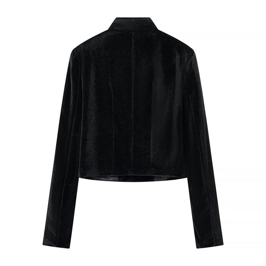 Damen Cropped Jacke im Mandarinstil mit Stehkragen und Zierknotenverschlüssen Nord Taschen
