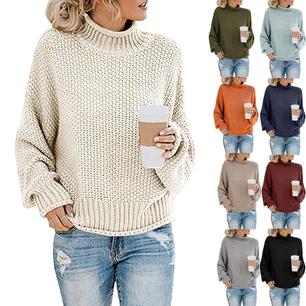 Damen Grobstrick-Pullover mit Stehkragen, Blockstreifen und Oversize-Passform Nord Taschen