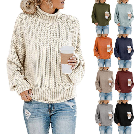 Damen Grobstrick-Pullover mit Stehkragen, Blockstreifen und Oversize-Passform Nord Taschen