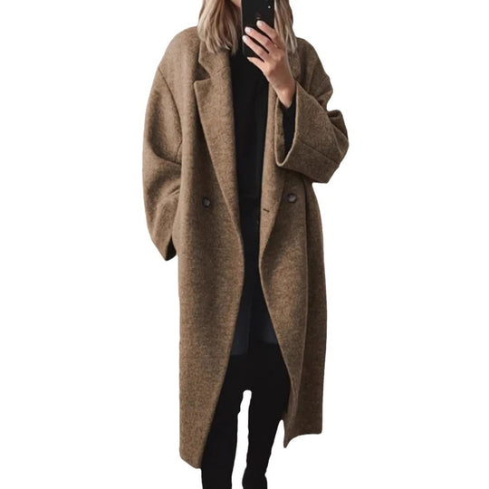 Damen Langmantel aus Wollmix mit doppelreihiger Knopfleiste und weitem Revers Nord Taschen