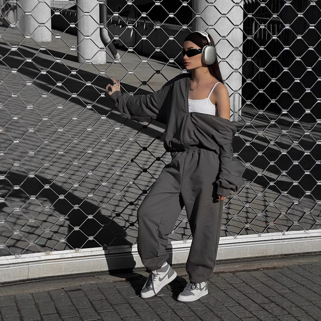Damen Zip-Hoodie und Relax-Fit Jogginghose aus French-Terry mit elastischem Bund und Kängurutaschen Nord Taschen