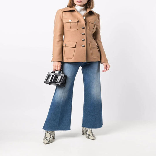 Damen Kurze militärinspirierte Wollmix‑Jacke mit Zierknöpfen Nord Taschen