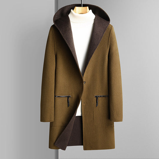 Herren Wendbarer Wollmantel mit Kapuze Nord Taschen