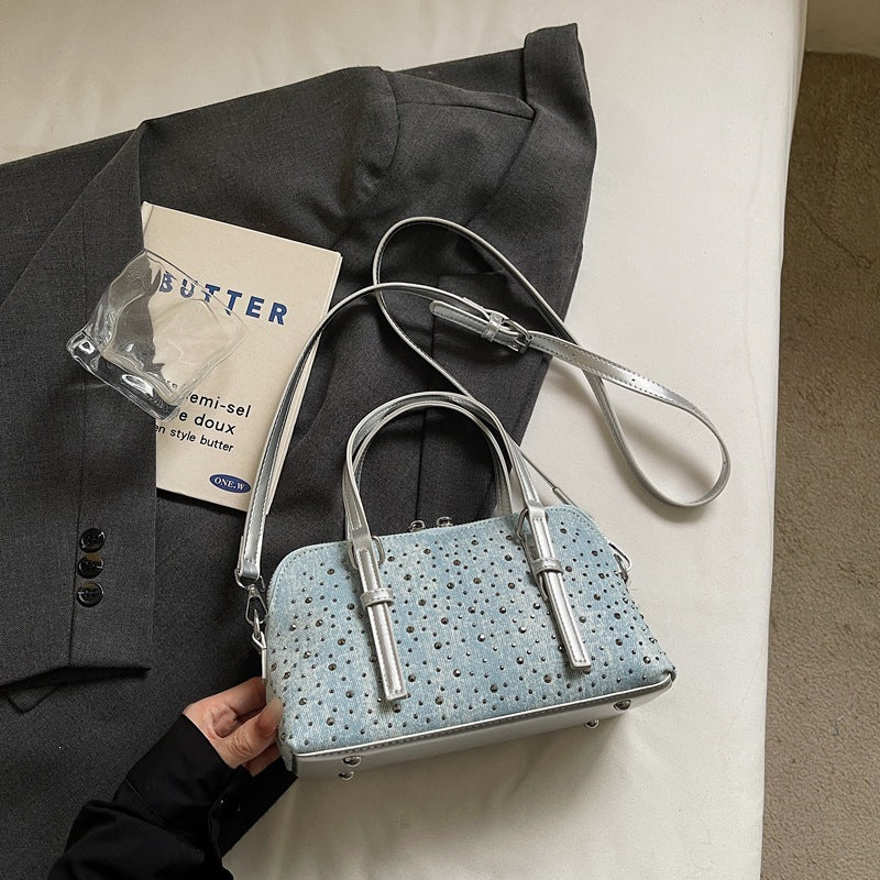 Damen Denim Handtasche mit Perlen- und Spitzenakzenten Nord Taschen