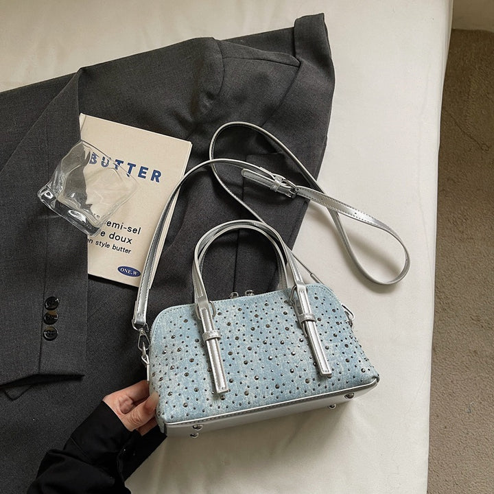 Damen Denim Handtasche mit Perlen- und Spitzenakzenten Nord Taschen