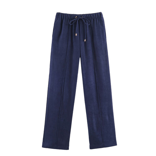Damen Weite Velours‑Hose mit elastischem Tunnelzugbund und Bügelfalte Nord Taschen