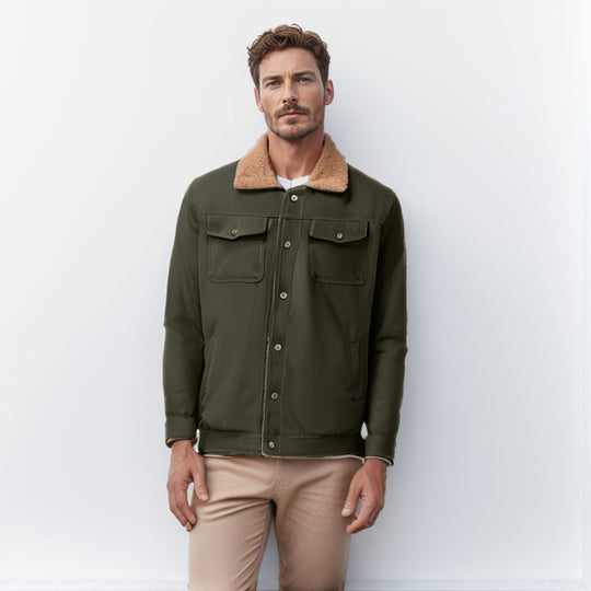 Herren Workwear-Jacke mit Teddykragen und Druckknopfleiste Nord Taschen