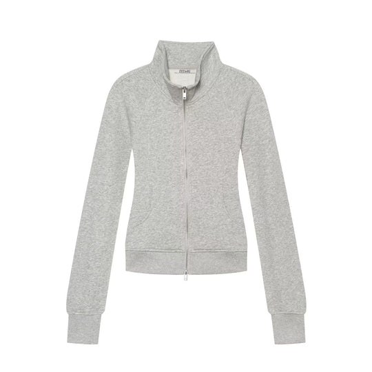 Damen Slim‑Fit Sweatjacke mit Stehkragen und Zwei‑Wege‑Reißverschluss Nord Taschen