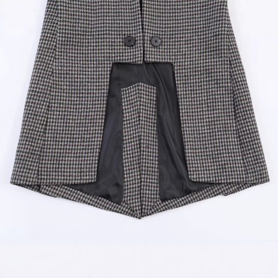 Damen Zweireihiger Hahnentritt-Blazer mit offenem Schlitz-Saum und taillierter Silhouette Nord Taschen