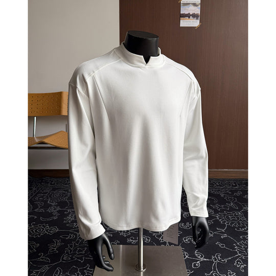 Herren Feines Lockeres Langarm-Sweatshirt mit kurzem Stehkragen und minimalistischer Nahtführung Nord Taschen