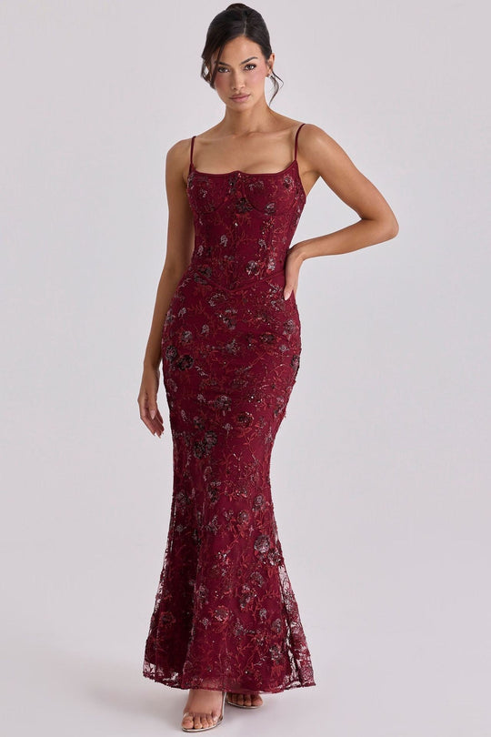 Damen nan elegantes besticktes Abendkleid mit Korsettoberteil und transparentem Spitzenüberzug - Vittorelli