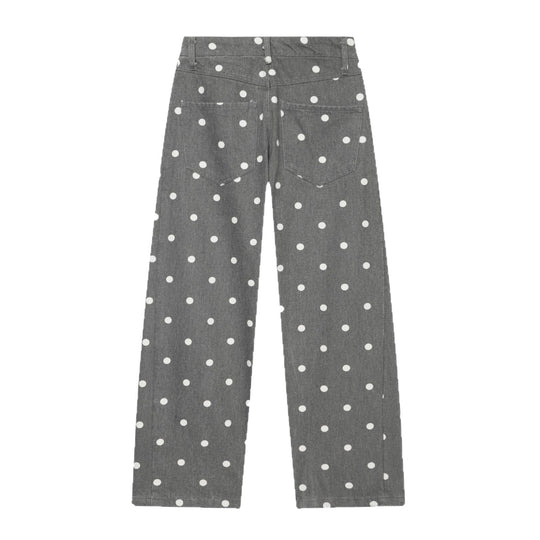 Damen Hochgeschnittene Culotte-Jeans mit weitem Bein, Polka-Dot-Print und aufgesetzten Gesäßtaschen Nord Taschen
