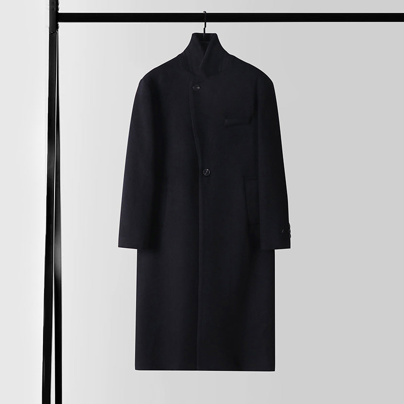Herren Eleganter langer Einreiher-Wollmantel mit schmalem Revers und taillierter Silhouette Nord Taschen
