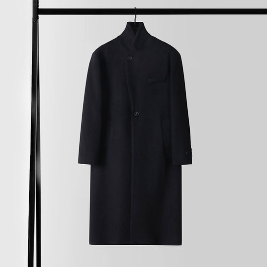 Herren Eleganter langer Einreiher-Wollmantel mit schmalem Revers und taillierter Silhouette Nord Taschen