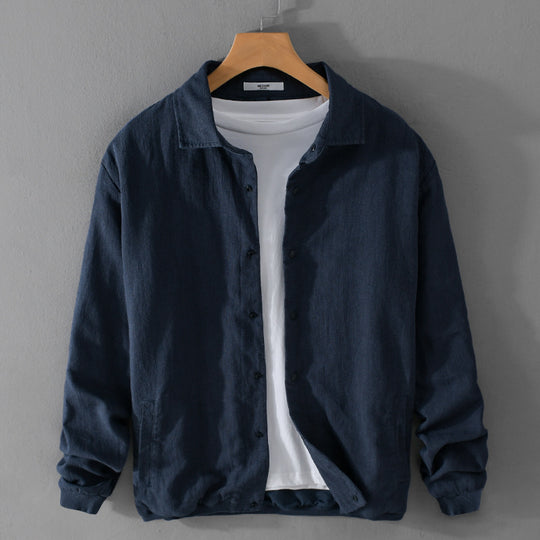 Herren Leichte Leinenjacke mit Hemdkragen, Relaxed Fit und Druckknopfleiste Nord Taschen