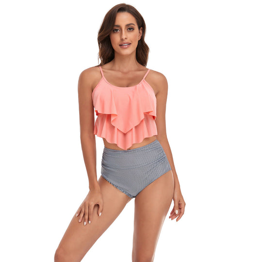 Damen Tankini-Set mit fließendem Rüschendesign und figurbetonter Bikinihose
