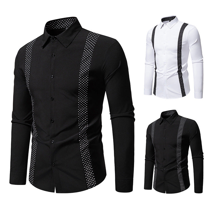 Herren Figurbetontes Hemd mit kontrastierenden Polka‑Dot Seiteneinsätzen und Kentkragen Nord Taschen