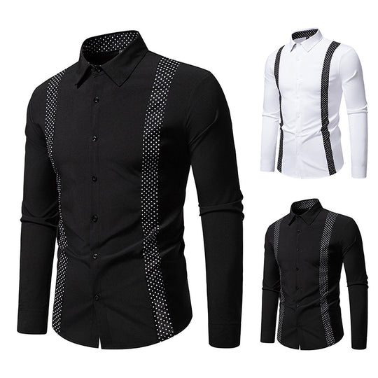 Herren Figurbetontes Hemd mit kontrastierenden Polka‑Dot Seiteneinsätzen und Kentkragen Nord Taschen