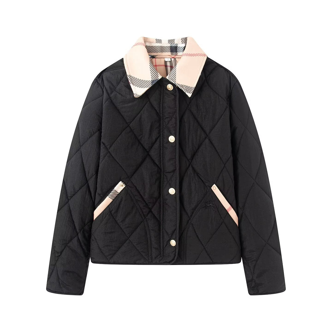 Damen Steppjacke mit karierter Kragen- und Taschenblende Nord Taschen