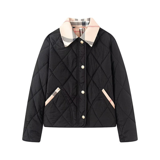 Damen Steppjacke mit karierter Kragen- und Taschenblende Nord Taschen